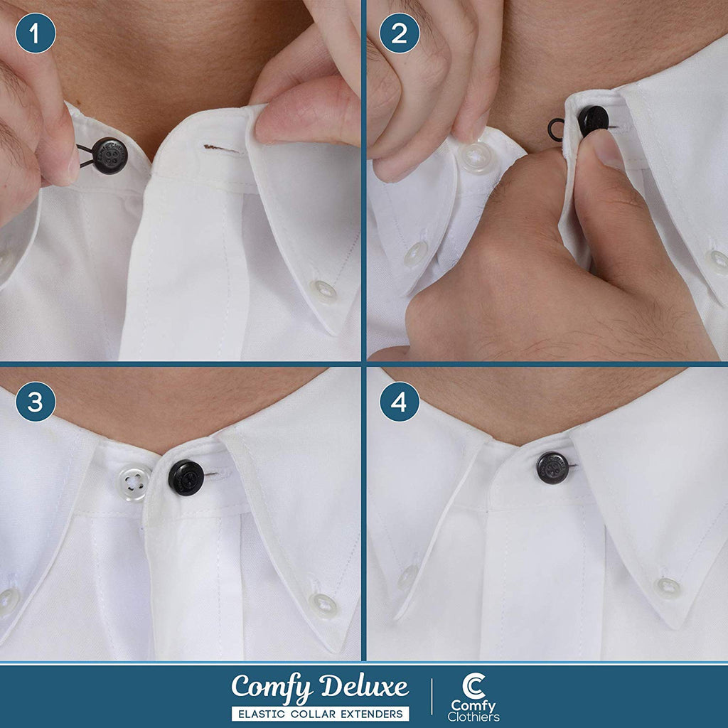 Comfy Clothiers Collar Extender - Men and Women's Shirt Button Extender -  Pack of 5 White Expanders with Durable, Soft and Elastic String - Neck